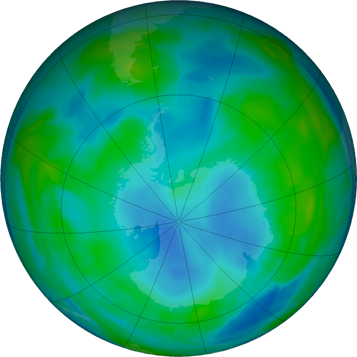 Antarctic ozone map for 25 June 2021
